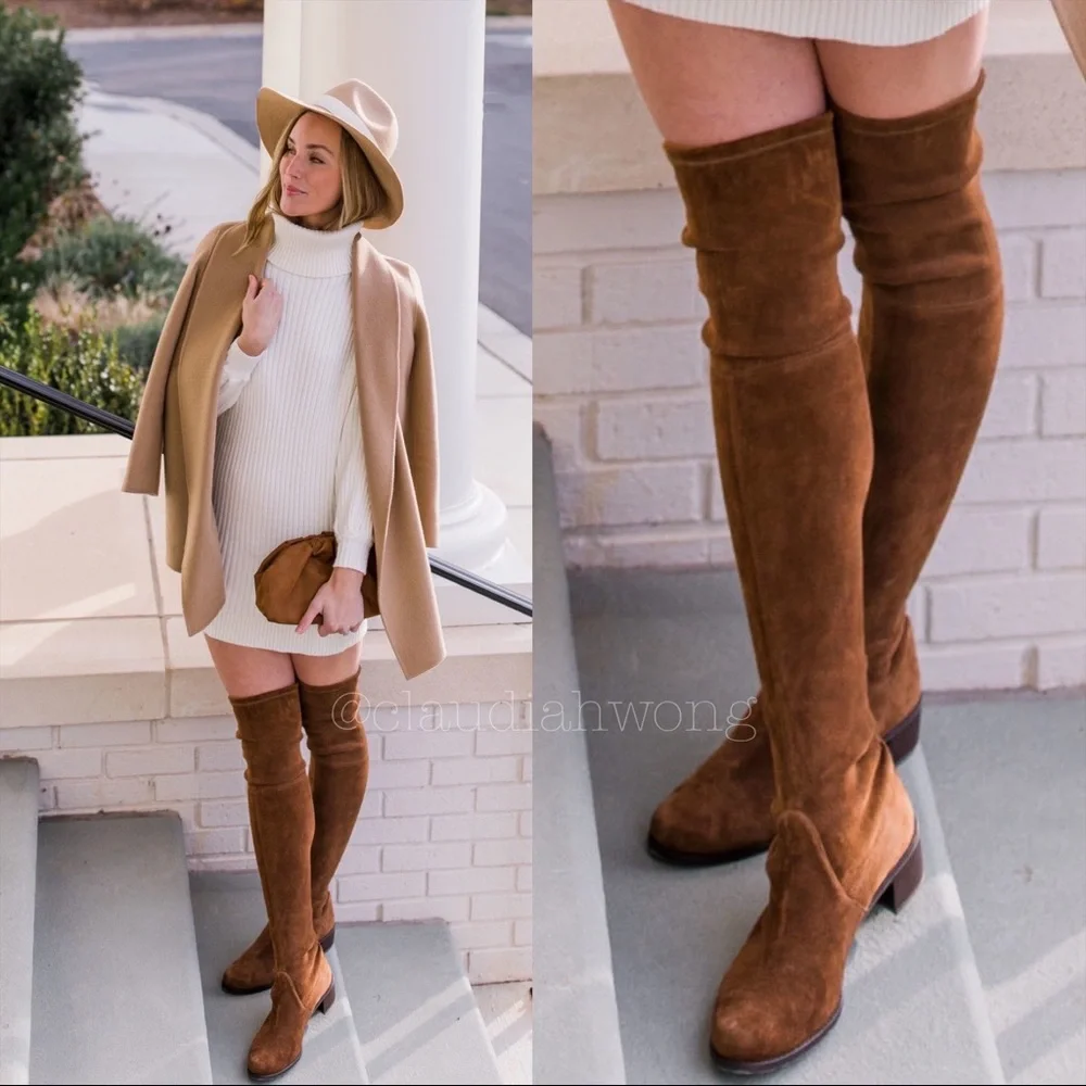 New STUART WEITZMAN Lowland Over the Knee Suede Boots in Brown